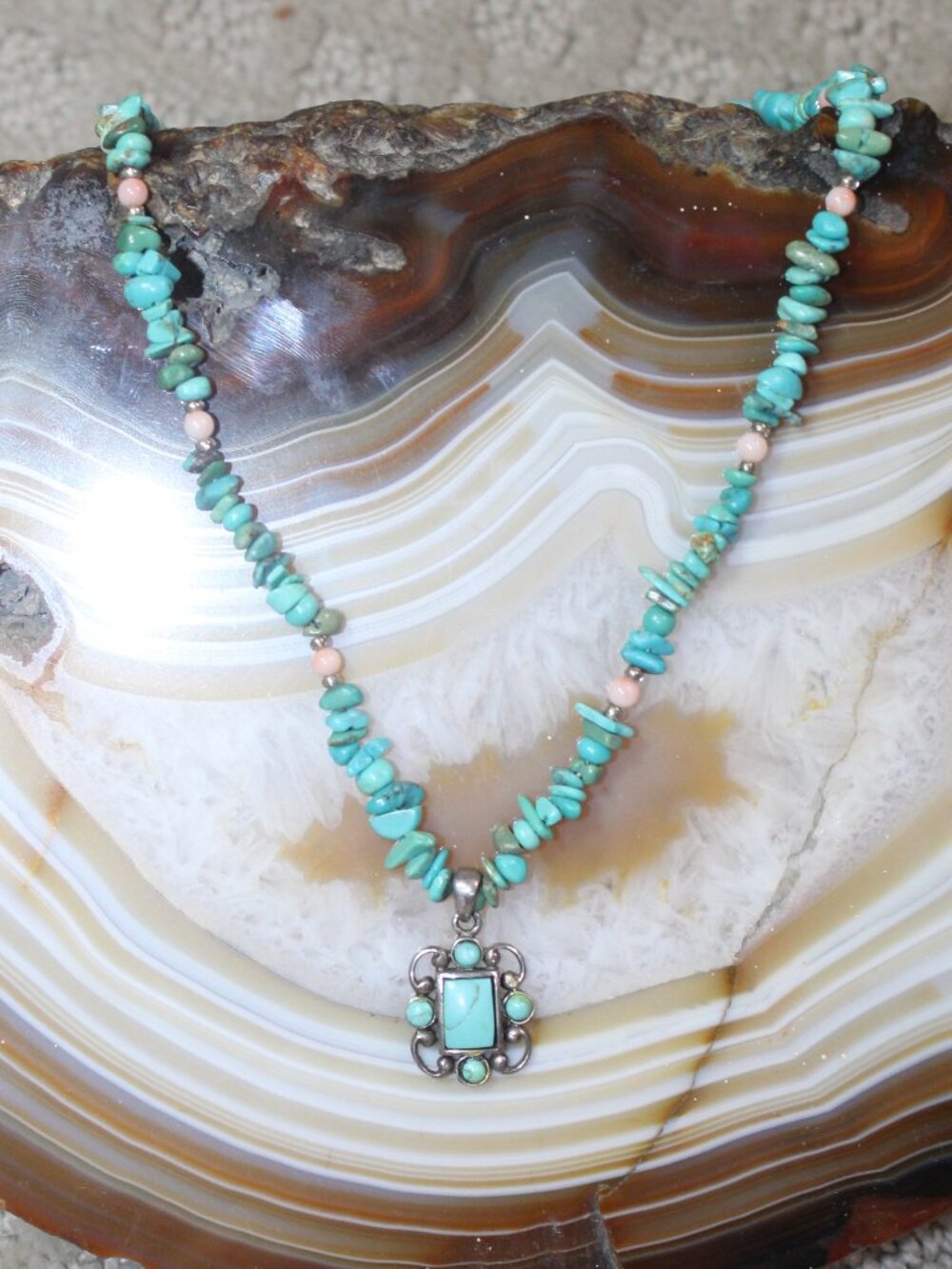 925 Sterling Silver Turquoise Pendant 16" Necklace